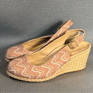 Vionic Coralina Dusty Pink Chevron Slingback Wedge Heel Espadrilles Sandals Sz 8